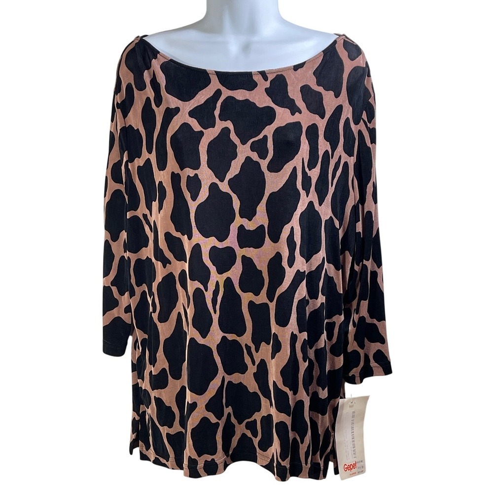 Gepetto Women's XL Giraffe Print Boat Neck L giraffe Top  USA vintage mob wife